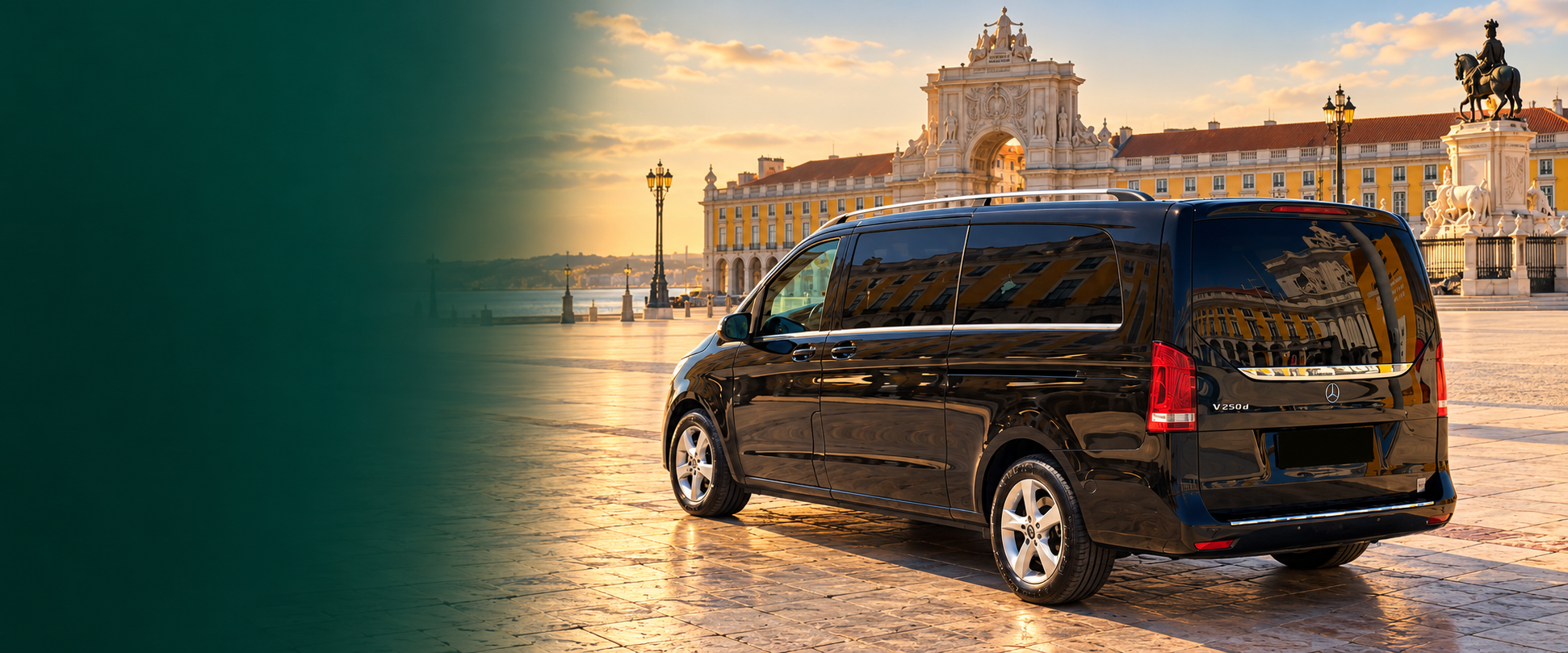 Composição da Mercedes-Benz original da Life Travel na Praça do Comércio, com matrícula tapada